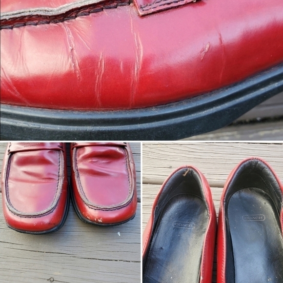 Vintage 90s y2k Coach Leatherwear Red Leather Moc Toe Slip-on Grunge Loafers 9 - Picture 7 of 9